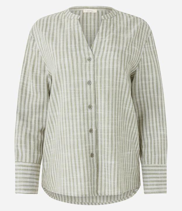 Camisa em Viscolinho com Listras em Fio Tinto e Gola Pdre - 1