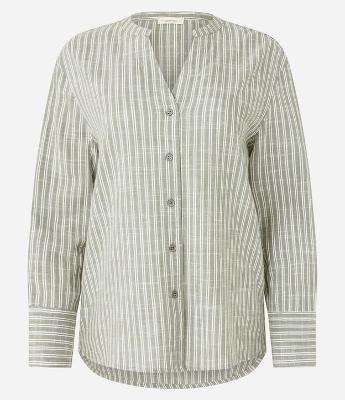 Camisa em Viscolinho com Listras em Fio Tinto e Gola Pdre