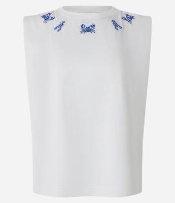 Blusa Muscle em Algodão com Bordados de Siri e Lagostas