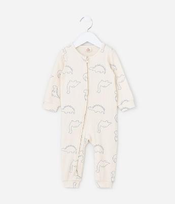 Macacão Infantil Canelado com Estampa Dinos - Tam RN a 18 meses