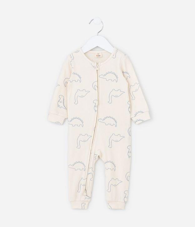 Macacão Infantil Canelado com Estampa Dinos - Tam RN a 18 meses - 1