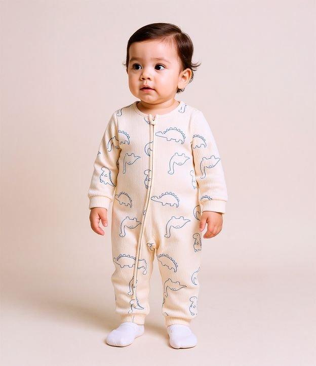 Macacão Infantil Canelado com Estampa Dinos - Tam RN a 18 meses - 2