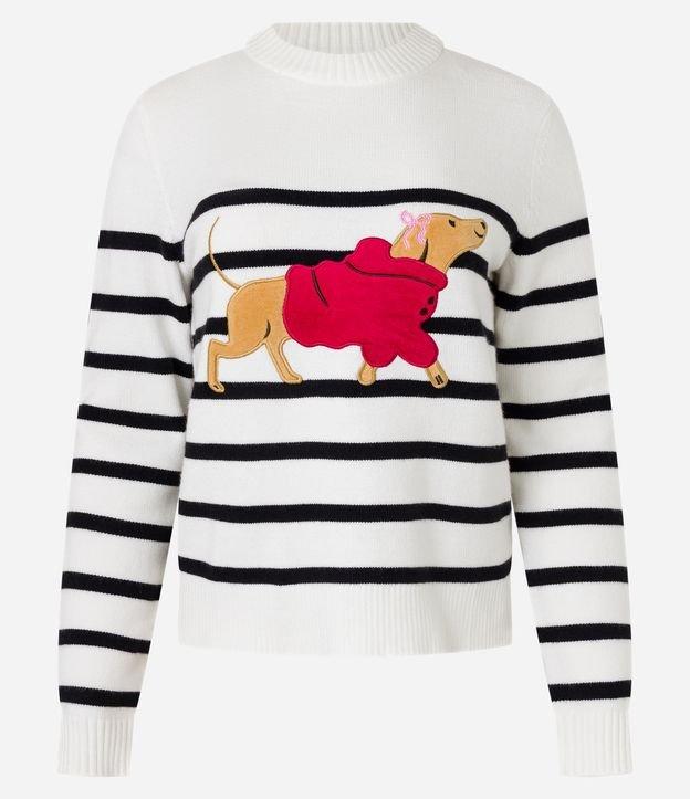 Suéter em Jacquard Listrado com Golinha Alta e Estampa de Cachorro - 1