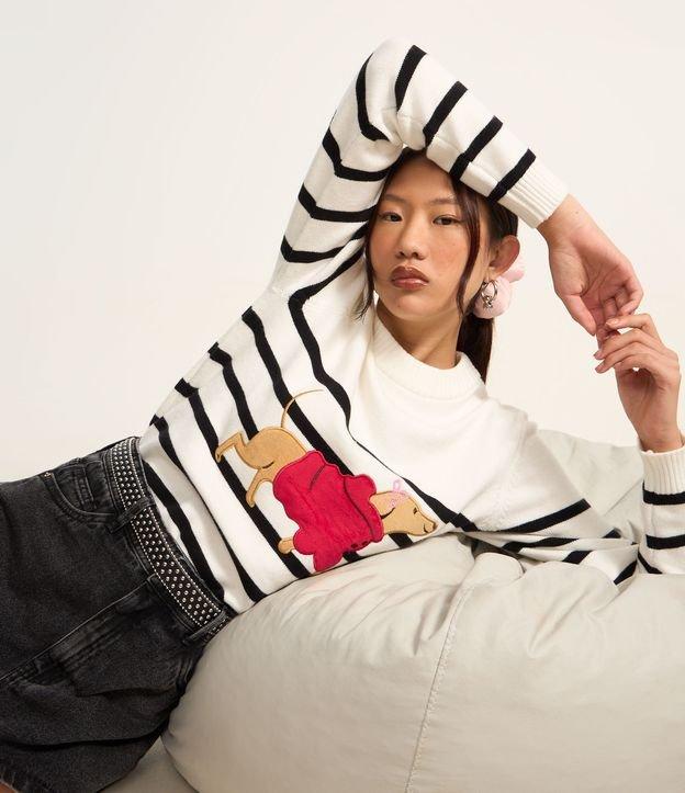 Suéter em Jacquard Listrado com Golinha Alta e Estampa de Cachorro - 2