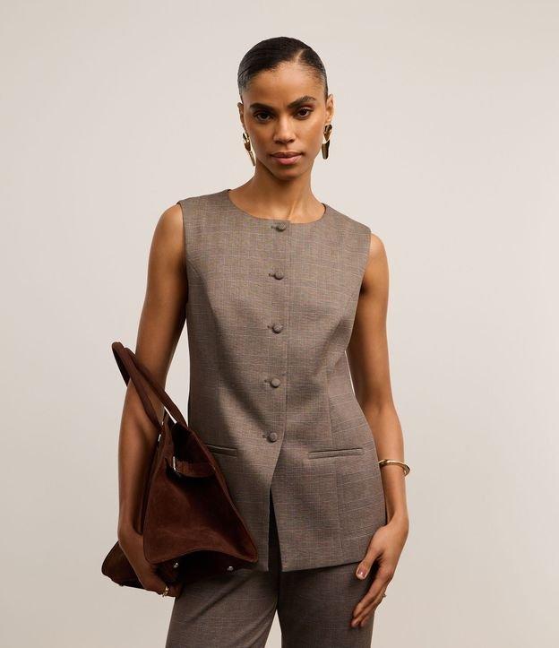 Colete Regular em Ponto Roma com Botões Forrados - 2