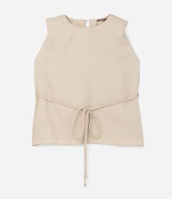 Blusa Regata Alongada em Crepe com Brilhos e Cinto de Amarração Curve & Plus Size