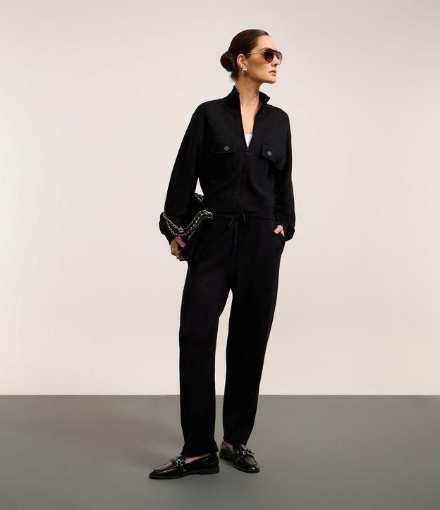 Calça Cintura Alta em Tricô Mescla com ELástico no Cós - 1