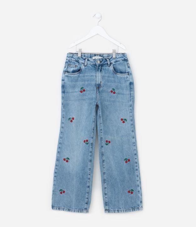 Calça Balloon Infantil em Jeans com Bordado de Cerejas - Tam 5 a 14 Anos - 1