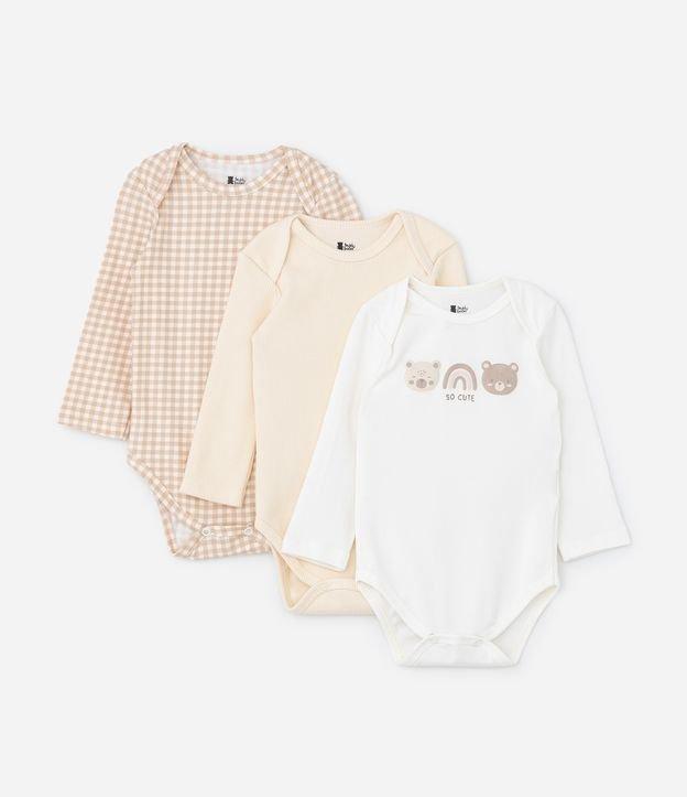 Kit 03 Bodies Infantis com Estampa Xadrez e Bichinhos - Tam RN a 18 meses - 1