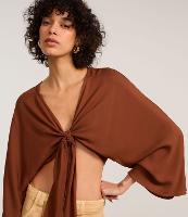 Blusa Cropped em Viscose Twill com Amarração e Manga Ampla - 1