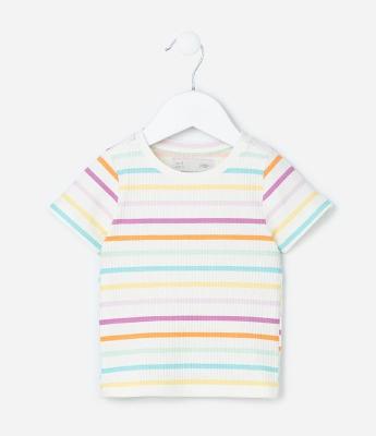 Blusa Infantil Canelada com Listras Coloridas -Tam 1 a 5/6 Anos