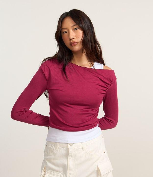 Blusa em Ribana Dupla Sobreposta com Drapeados - 1