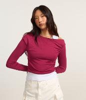 Blusa em Ribana Dupla Sobreposta com Drapeados - 1