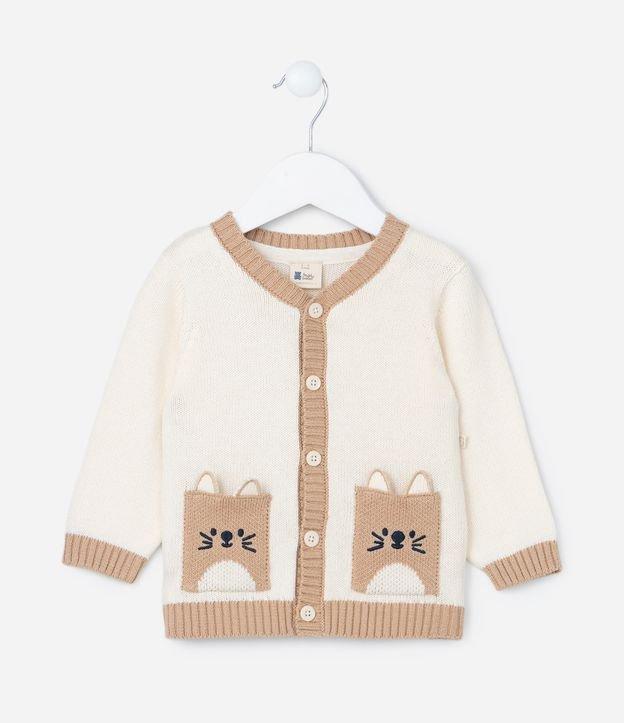 Cardigan Infantil com Bolsos Carinha de Bichinhos - Tam 0 a 18 meses - 1