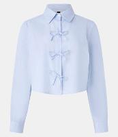 Camisa Cropped em Tricoline com Listras com Lacinhos Frontais - 1