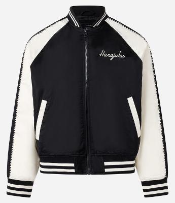 Jaqueta Boxy com Detalhes Contrastantes e Bordados de Carpas Orientais