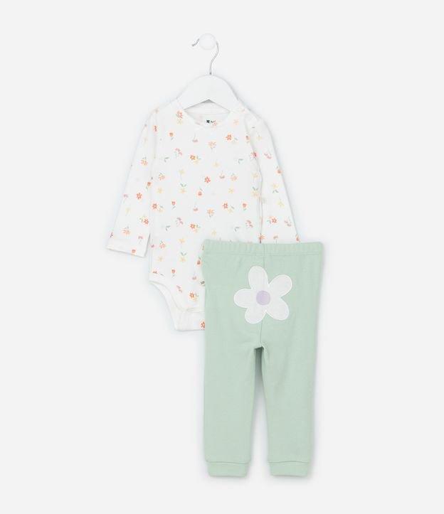 Conjunto Infantil em Suedine com Bordado Flor - Tam RN a 18 meses - 1
