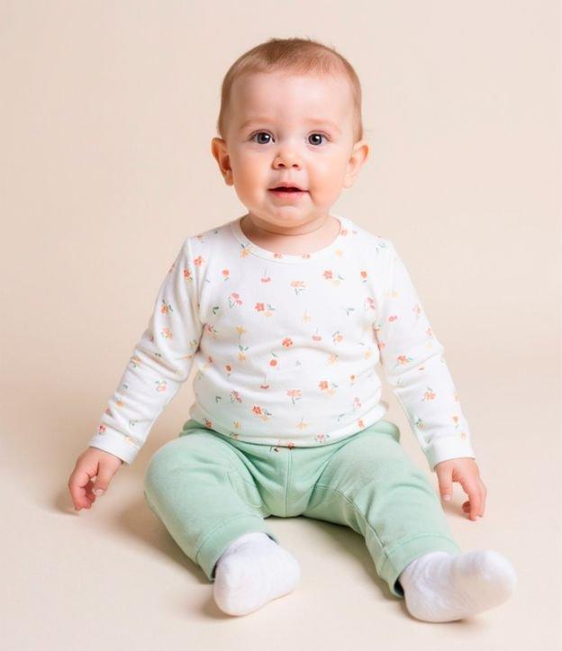 Conjunto Infantil em Suedine com Bordado Flor - Tam RN a 18 meses - 2