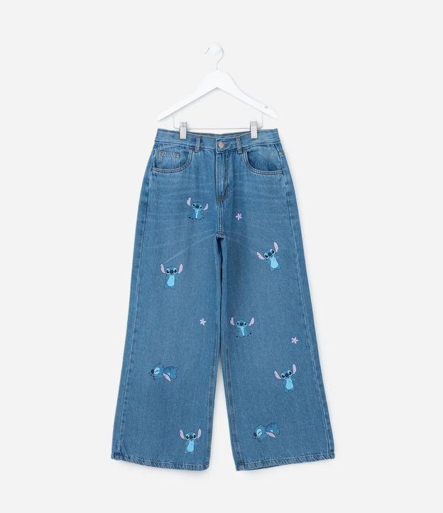 Calça Reta Infantil Jeans com Estampa Stitch - Tam 5 a 14 Anos - 1