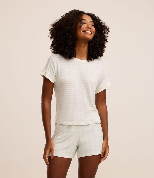 Pijama Short Doll em Viscose com Estampa Listrada e Xadrez - 2