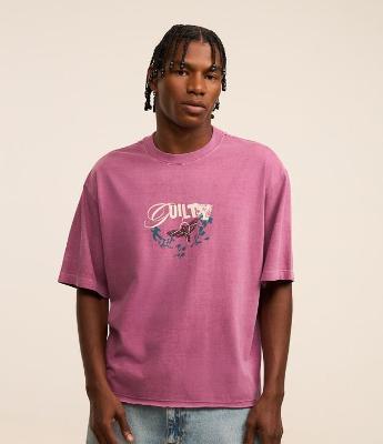 Camiseta Boxy em Algodão com Estampa Lettering Estonada