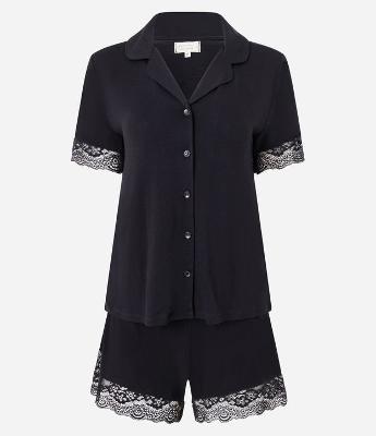 Pijama Short Doll Americano em Viscose com Renda