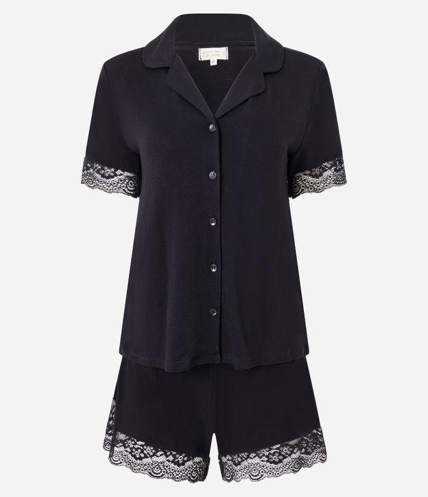Pijama Short Doll Americano em Viscose com Renda - 1