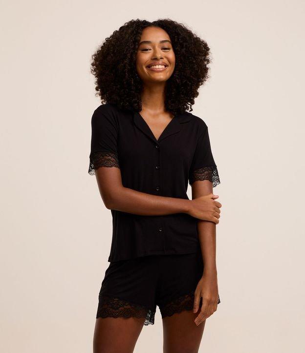 Pijama Short Doll Americano em Viscose com Renda - 2
