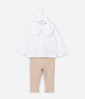 Conjunto Infantil Texturizado com Gola Laço - Tam Meia 0 a 18 meses