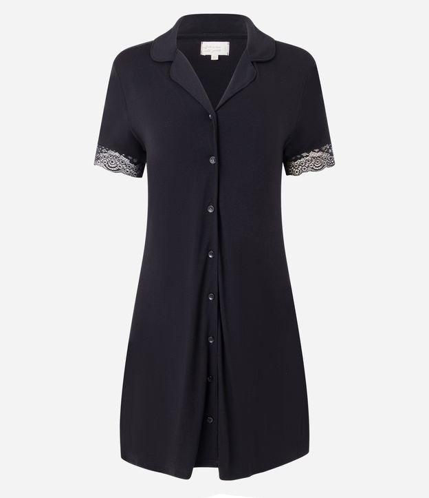 Camisola Americana em Viscose com Renda na Manga - 1