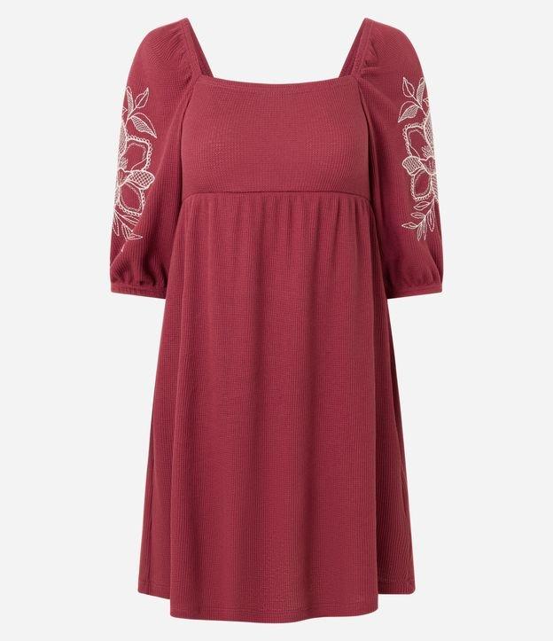 Vestido Evasê Curto Texturizado com Bordadp Floral - 1