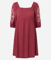 Vestido Evasê Curto Texturizado com Bordadp Floral - 1