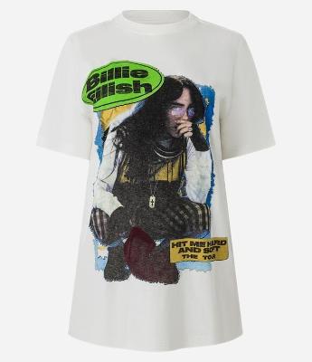 Camiseta Alongada em Algodão com Estampa Billie Eilish
