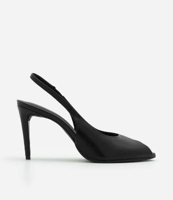 Sapato Peep Toe Slingback com Salto Fino