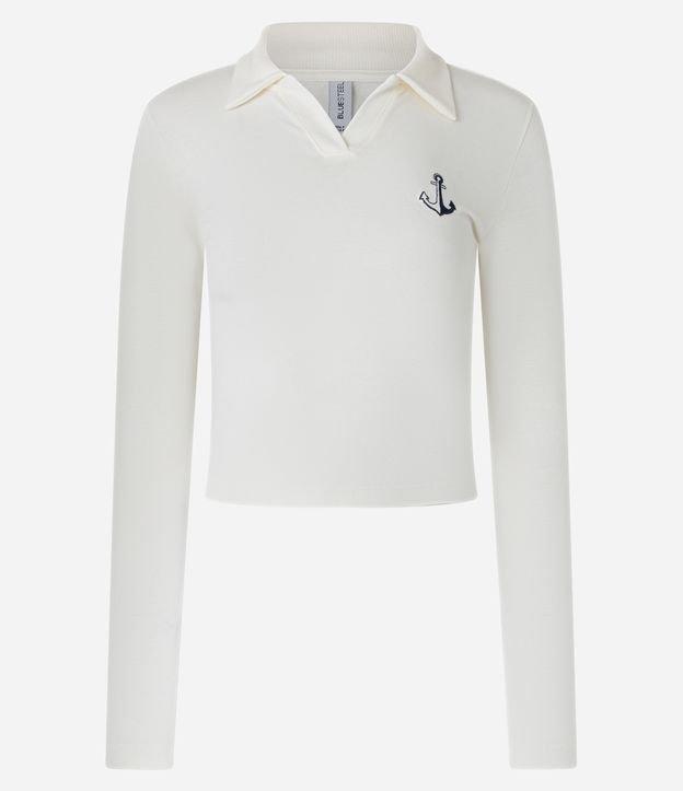 Blusa em Algodão com Gola Polo e Bordado de Ancora - 1