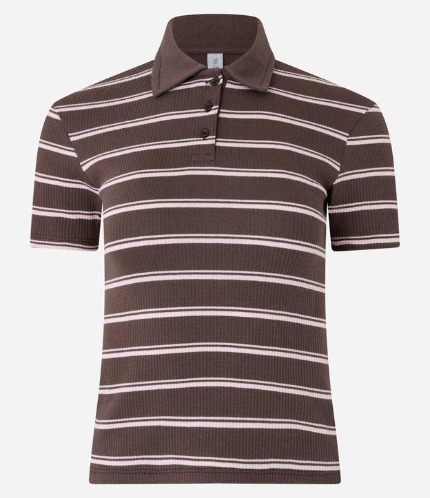 Blusa em Ribana com Listras e Gola Polo - 1