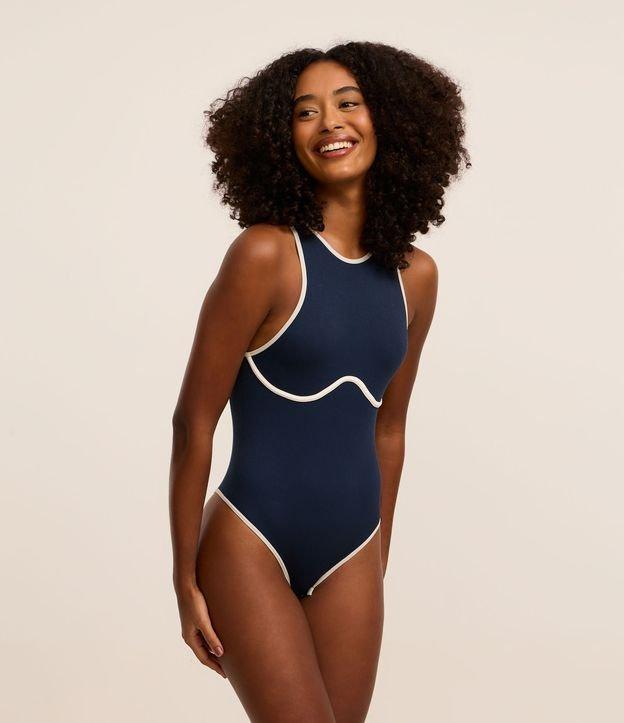 Body Lingerie Canelado em Poliamida Seamless com Viés Contrastante - 1