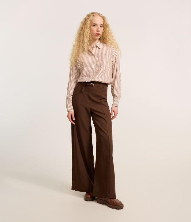 Calça Pantalona em Alfaiataria com Cintinho e Fivela - 1