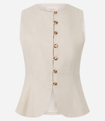 Colete Longo Alfaiatado em Viscolinho com Abotoamento