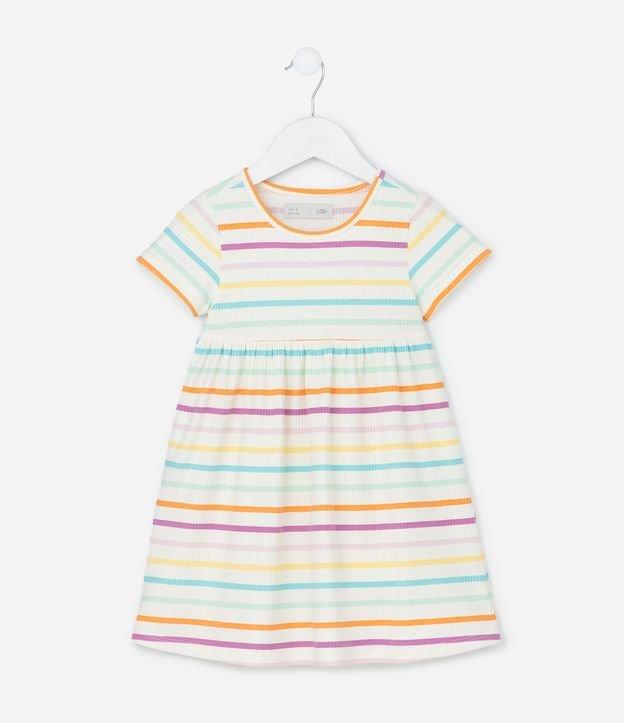 Vestido Infantil Canelado com Estampa Listrada - Tam 1 a 6 Anos - 1
