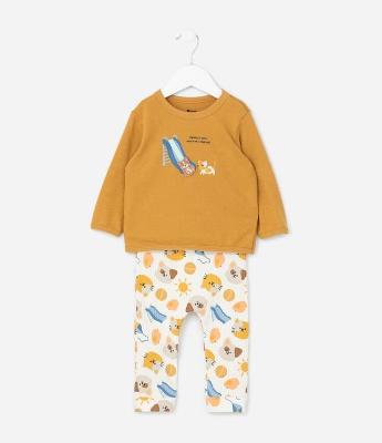 Conjunto Infantil com Estampa Cachorros no Escorregador - Tam 0 a 18 meses