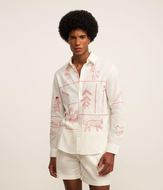Camisa em Linho com Bordado Fino de Elementos da Natureza - 1