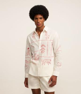 Camisa em Linho com Bordado Fino de Elementos da Natureza