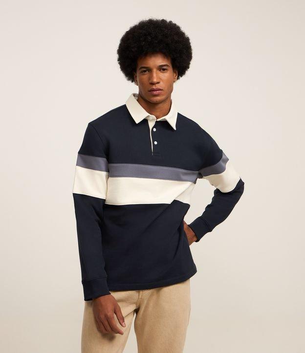 Casaco Moletom com Gola Polo Estampa Bloco de Cor - 1