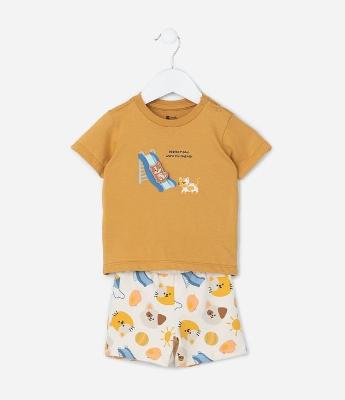 Conjunto Infantil com Estampa Cachorros no Escorregador - Tam 0 a 18 meses