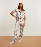 Pijama Americano Longo com Estampa Poá e Detalhes Contrastantes - 1