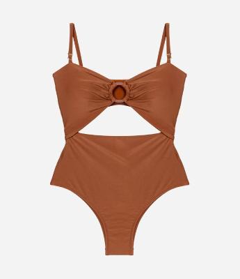 Maiô em Microfibra Metalizada com Aviamento no Busto e Recortes