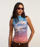 Blusa em Ribana com Gola Alta e Estampa Golfinho - 1