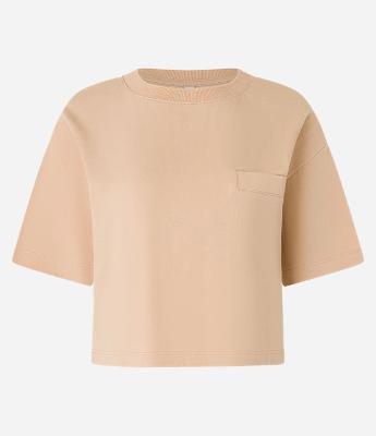 Camiseta Curta em Algodão com Bolsinho e Mangas Largas