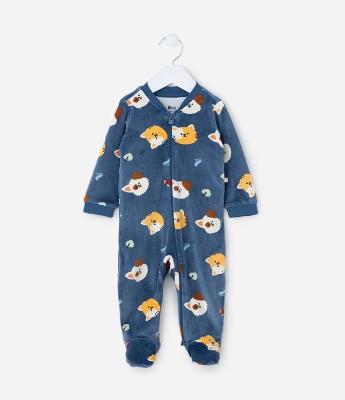 Macacão Infantil em Plush com Estampa de Bichinhos  - Tam RN a 24 meses